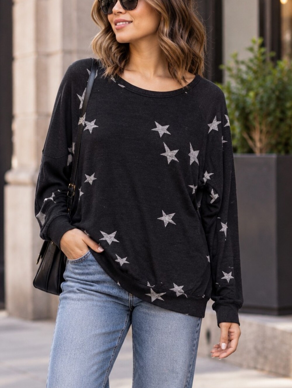 Buffalo David Bitton Star  Print Lightweight Sweatshirt Top L